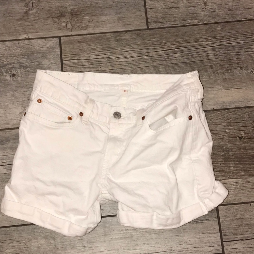 White Levi Shorts.